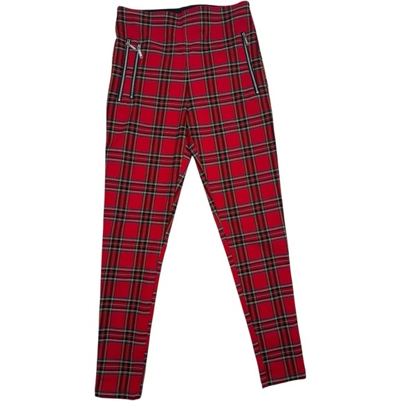 Zara Pants - Zara Red Plaid Stretch Skinny Pants w/ Zipper Pockets | Y2K Punk Grunge small